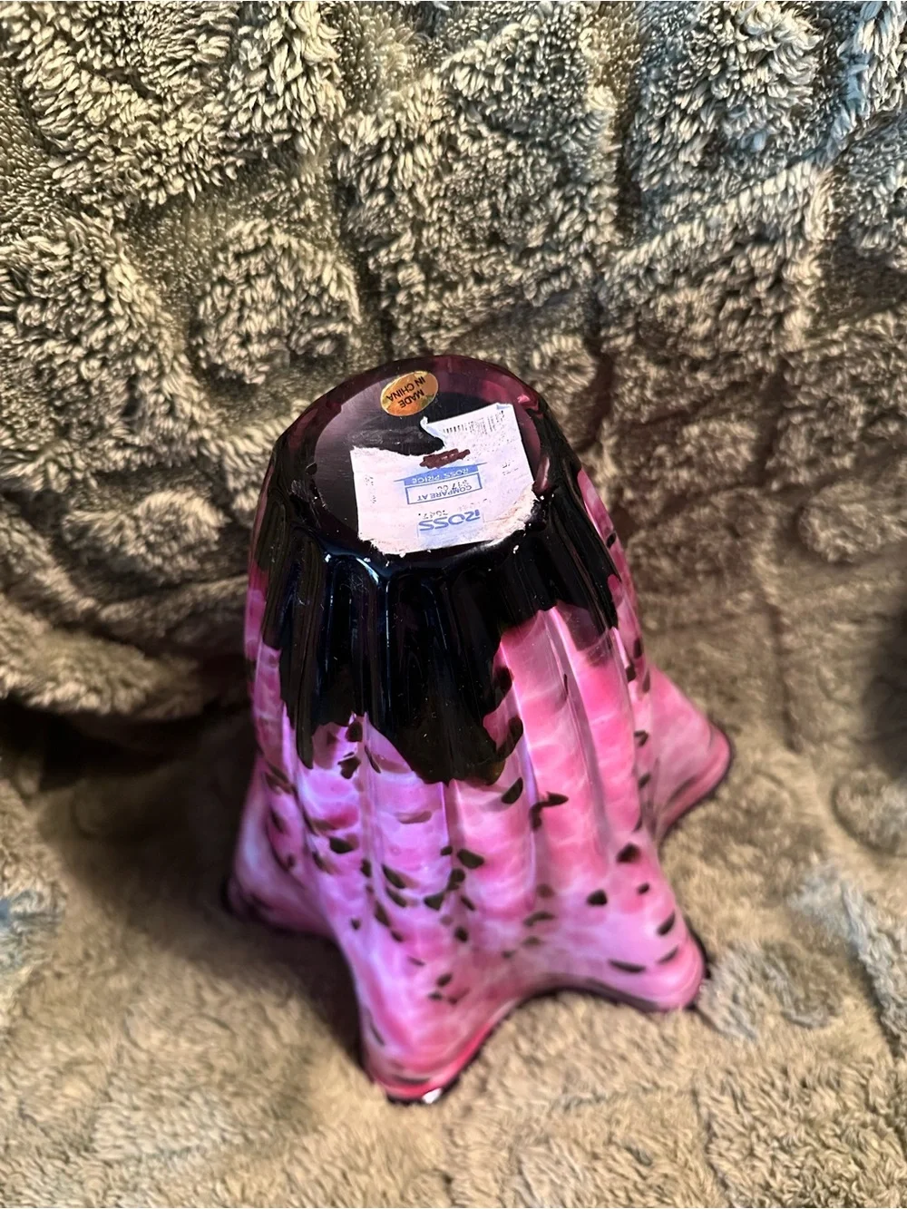 Hand-Blown Pink Art Glass Vase with Black Accents